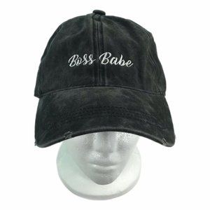 Torrid Womens Hat Cap Boss Babe Distressed Acid Wash Gray Black Adjustable NEW